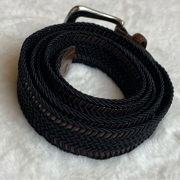 Torino Made In USA Brown Leather Black Braiding Belt Size 44 - Picture 3 of 10
